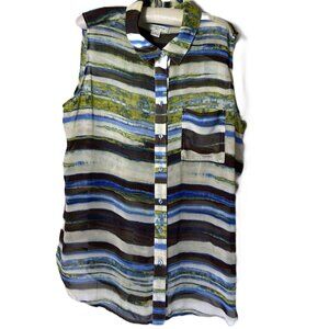 Liz Claiborne Multicolor Striped Sheer Sleeveless Blouse Size 1X